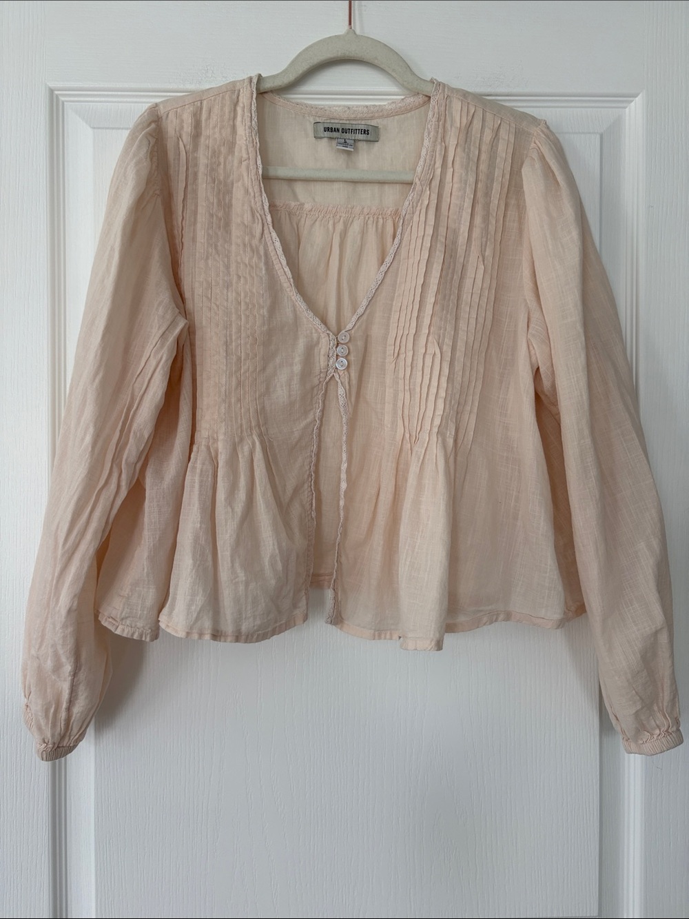 Urban Outfitters Pale Blush Pintuck Peasant Blouse